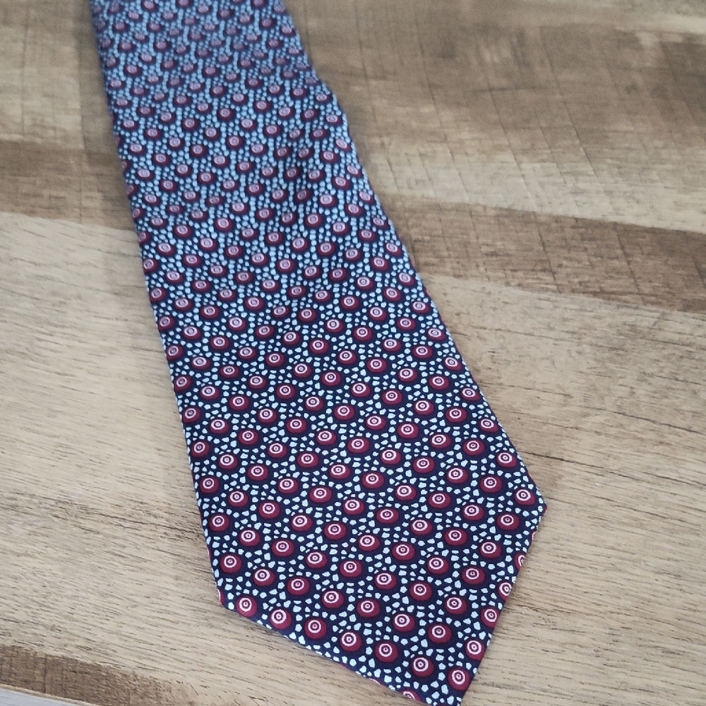 Blue and Red Silk Ties with Geometric Pattern